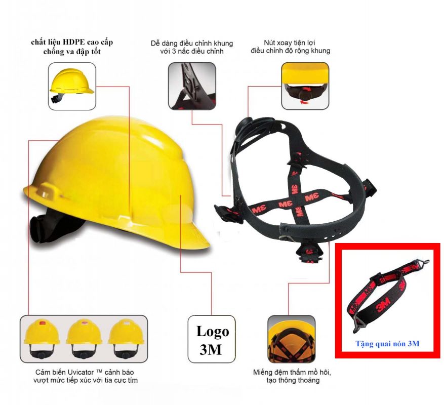 Nón bảo hộ 3M H701R - đã gồm quai nón - nhiều màu - có nhận in logo lên nón  - Trường An Safety