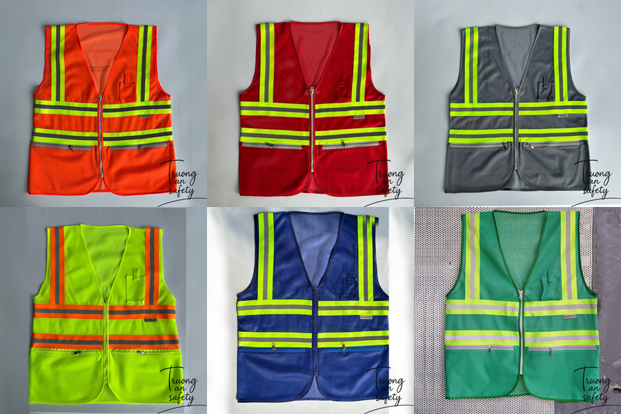 Bảng màu áo ghi lê phản quang lưới khóa kéo