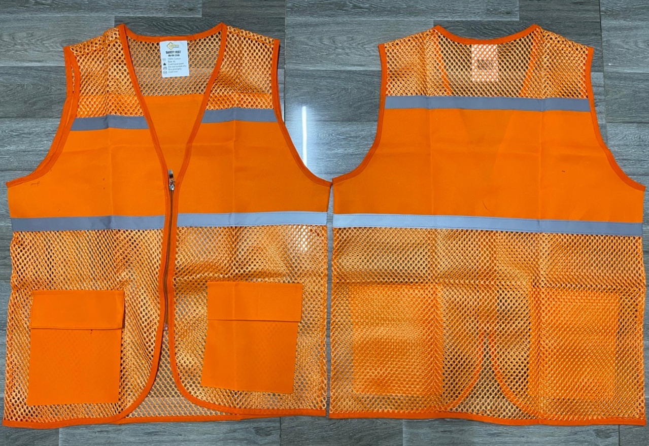Áo ghi lê kỹ sư màu cam loại 1 khóa kéo, vải lưới chắc chắn, thoáng mát